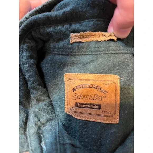 St Johns Bay Heavyweight Corduroy Shirt Green Mens Large Button Up - Picture 5 of 6